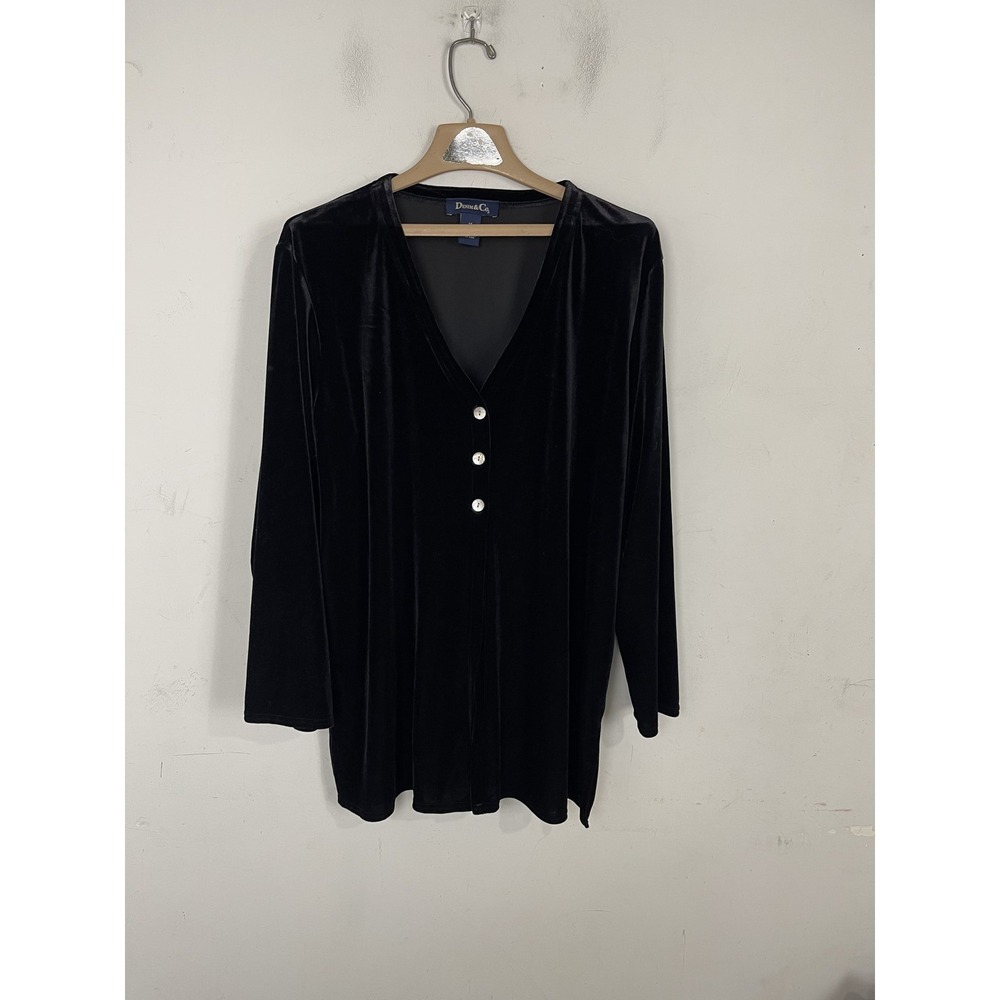 Denim & Co Womens Cardigan 1X Plus Black Velvet Holiday Party Cocktail Evening